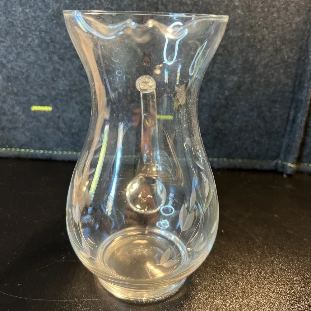 Vintage Princess House Heritage Glass Pitcher Flowers‎ Engraved/Etched 6 1/2
